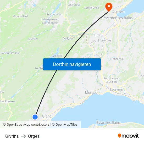 Givrins to Orges map