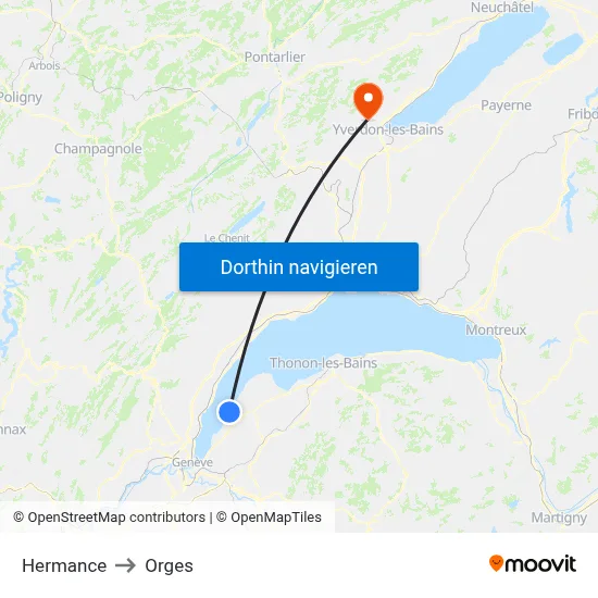 Hermance to Orges map