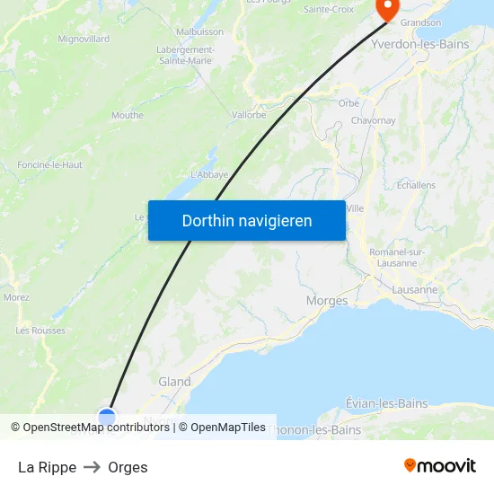 La Rippe to Orges map
