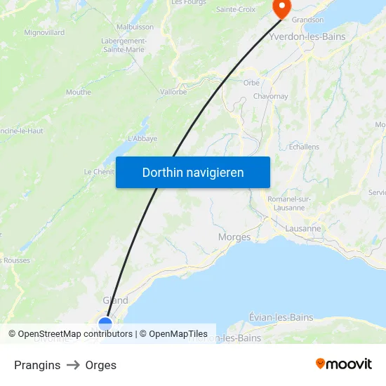 Prangins to Orges map