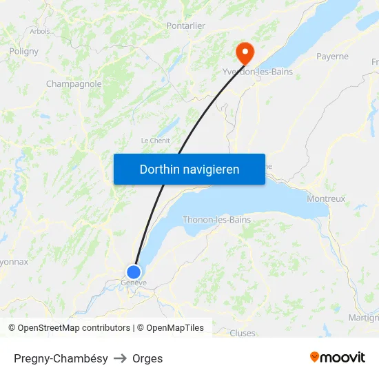 Pregny-Chambésy to Orges map