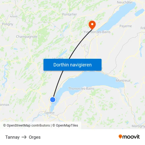 Tannay to Orges map