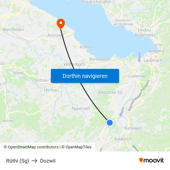 Rüthi (Sg) to Dozwil map