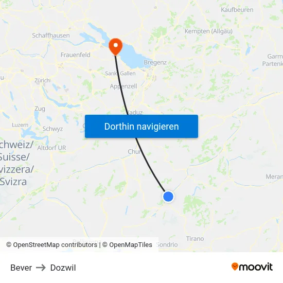 Bever to Dozwil map