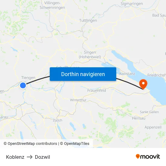 Koblenz to Dozwil map