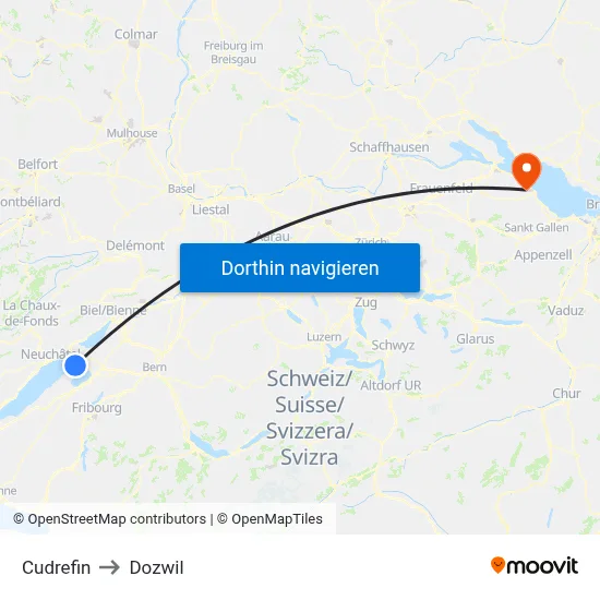 Cudrefin to Dozwil map