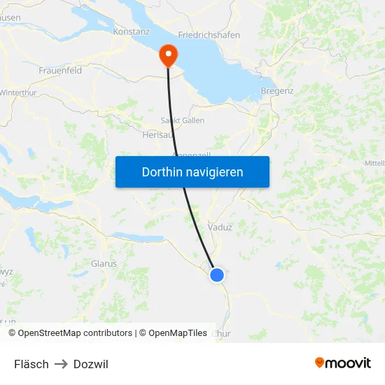Fläsch to Dozwil map