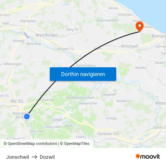 Jonschwil to Dozwil map