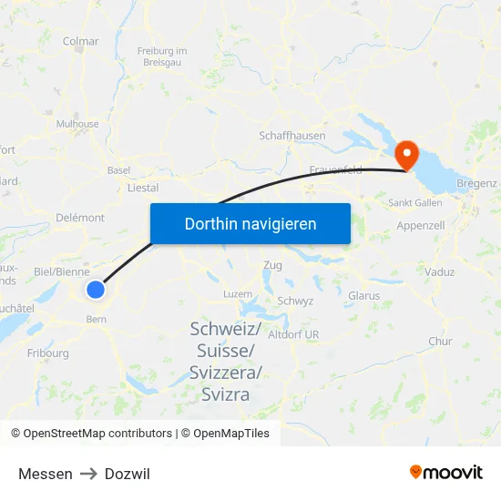 Messen to Dozwil map