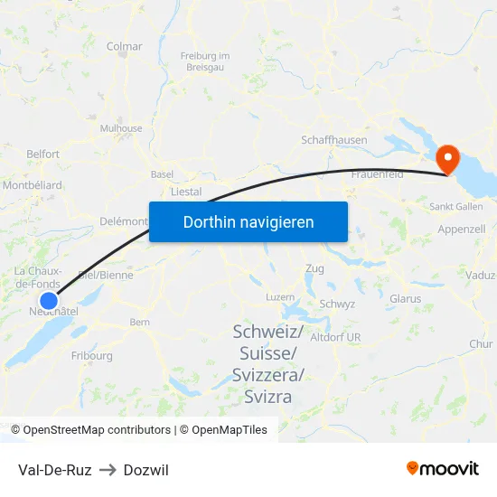 Val-De-Ruz to Dozwil map