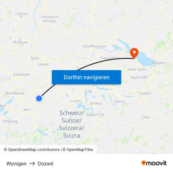 Wynigen to Dozwil map