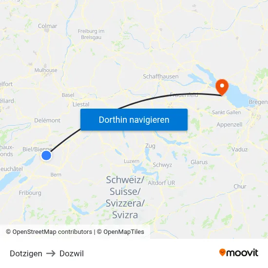 Dotzigen to Dozwil map
