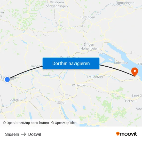Sisseln to Dozwil map