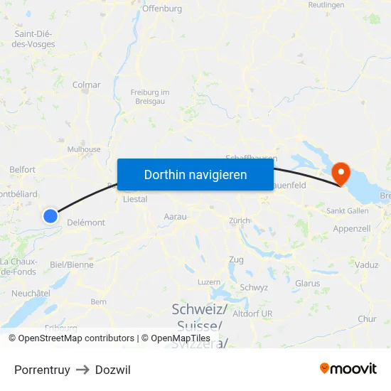 Porrentruy to Dozwil map