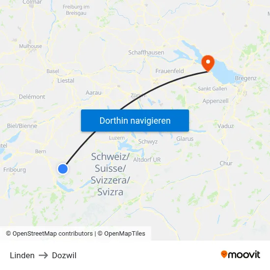 Linden to Dozwil map