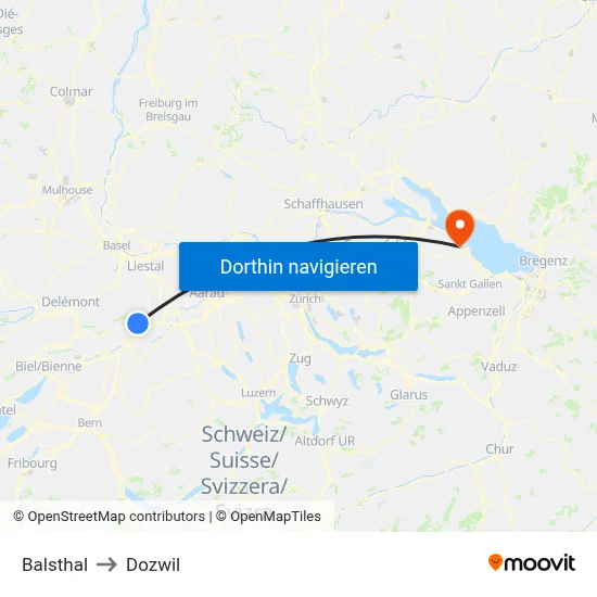 Balsthal to Dozwil map