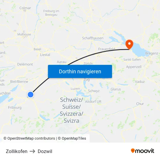 Zollikofen to Dozwil map