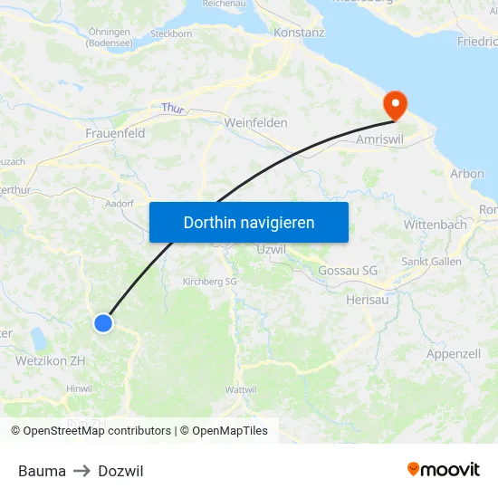 Bauma to Dozwil map
