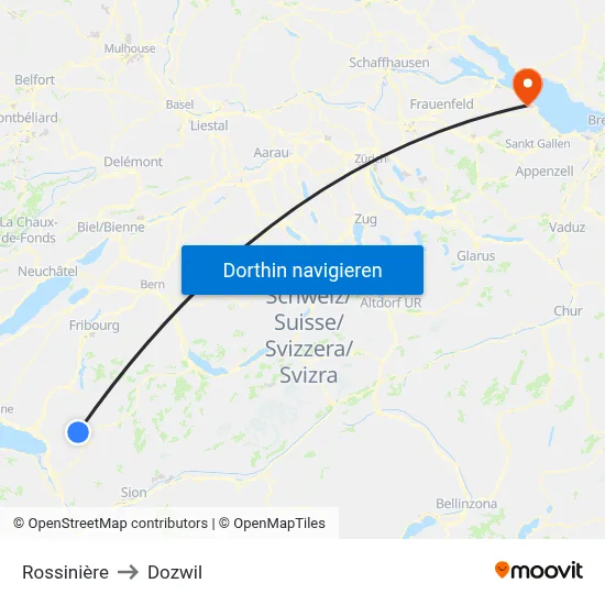 Rossinière to Dozwil map