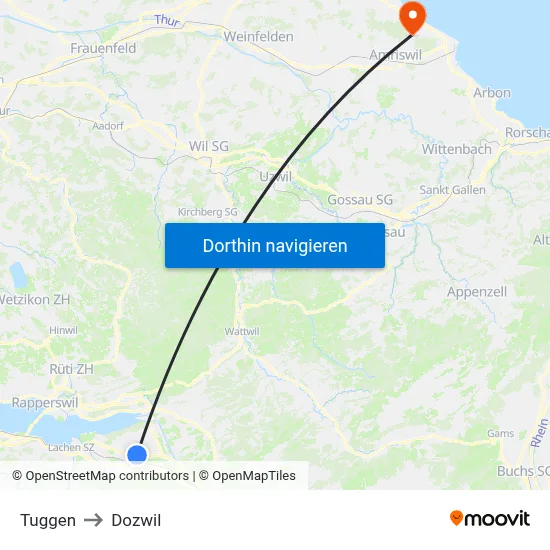 Tuggen to Dozwil map
