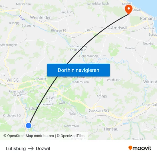 Lütisburg to Dozwil map