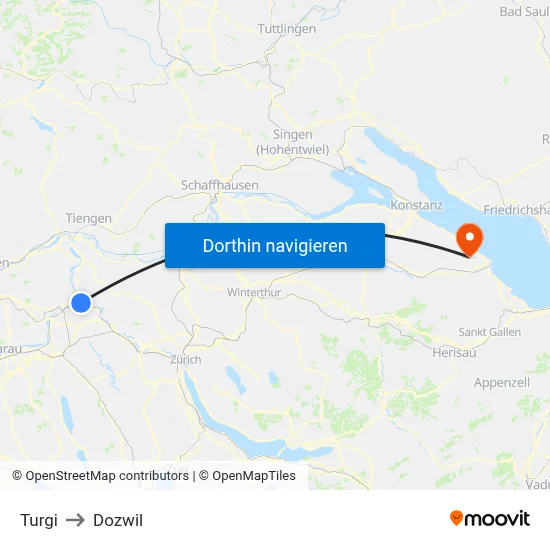 Turgi to Dozwil map