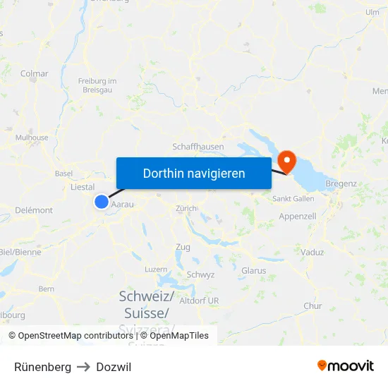 Rünenberg to Dozwil map