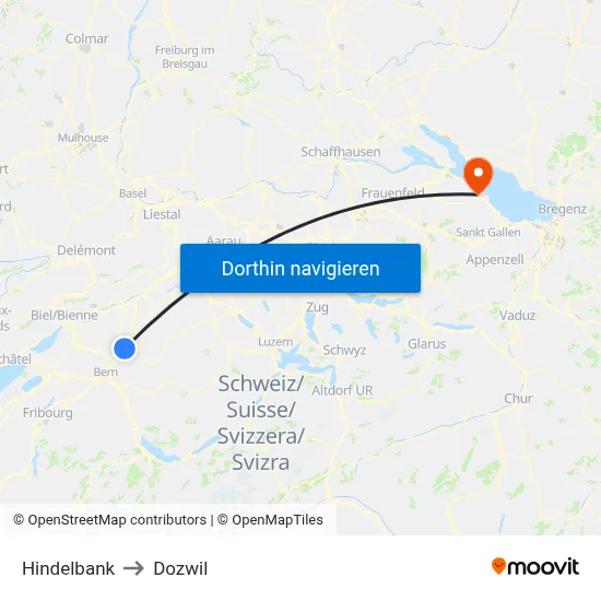 Hindelbank to Dozwil map