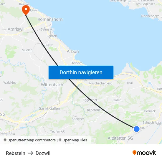Rebstein to Dozwil map