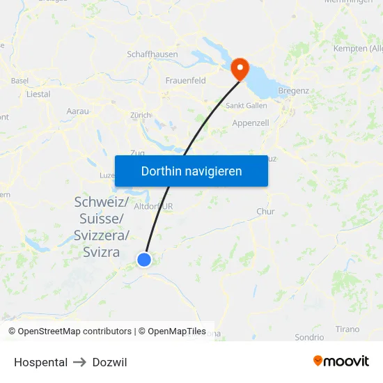 Hospental to Dozwil map