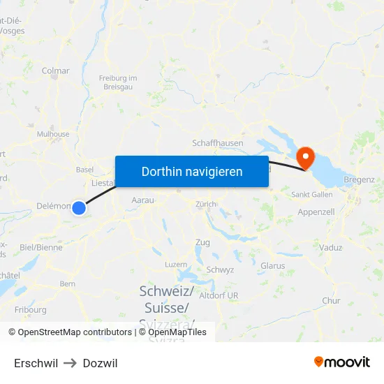 Erschwil to Dozwil map