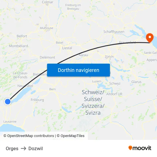 Orges to Dozwil map