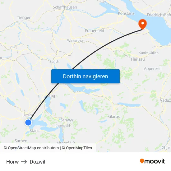 Horw to Dozwil map
