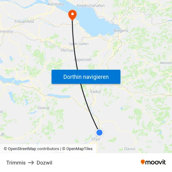 Trimmis to Dozwil map
