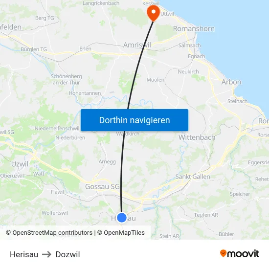 Herisau to Dozwil map