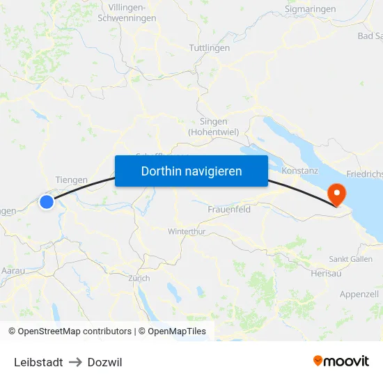 Leibstadt to Dozwil map