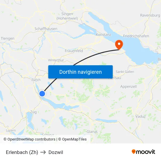 Erlenbach (Zh) to Dozwil map