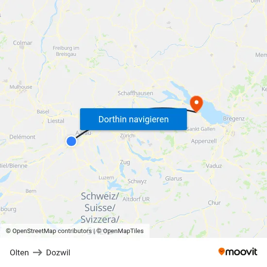 Olten to Dozwil map