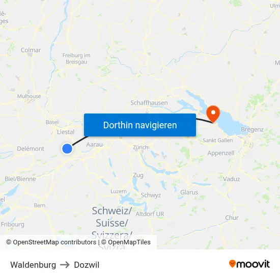 Waldenburg to Dozwil map