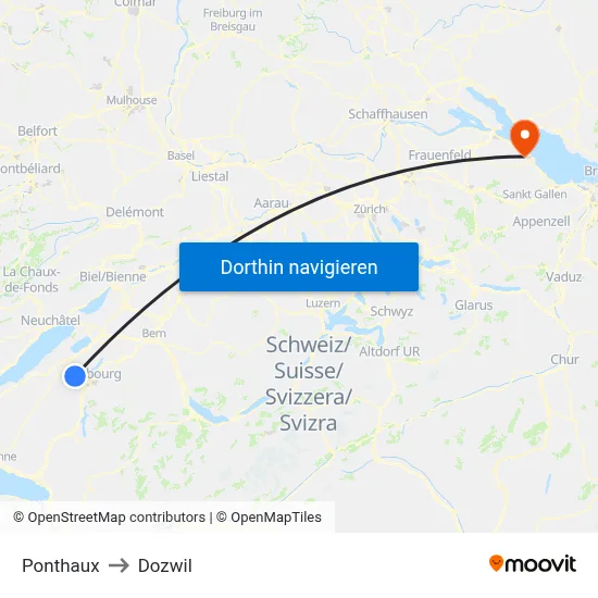 Ponthaux to Dozwil map