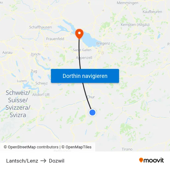 Lantsch/Lenz to Dozwil map