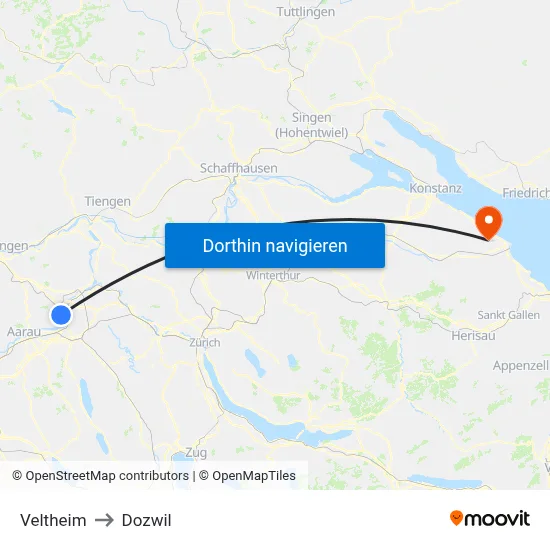Veltheim to Dozwil map