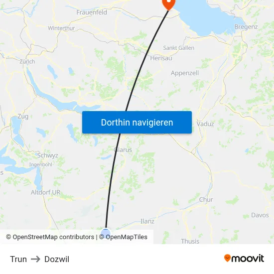 Trun to Dozwil map