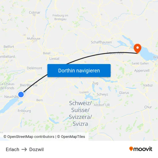 Erlach to Dozwil map