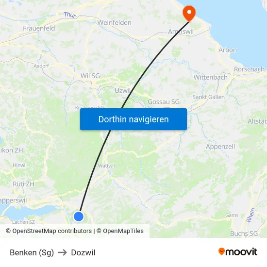 Benken (Sg) to Dozwil map