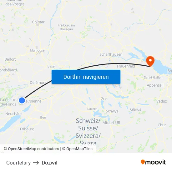 Courtelary to Dozwil map