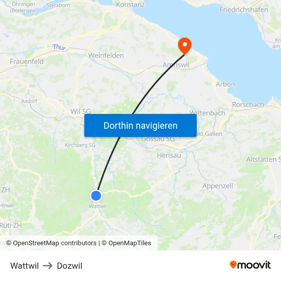 Wattwil to Dozwil map