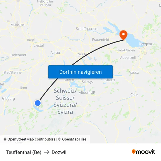 Teuffenthal (Be) to Dozwil map