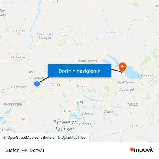 Ziefen to Dozwil map