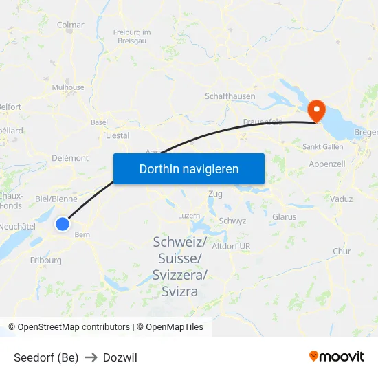 Seedorf (Be) to Dozwil map